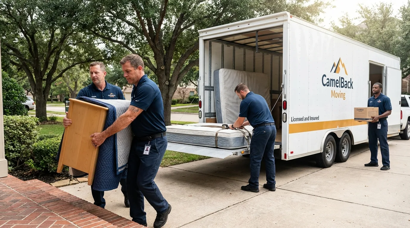 Crew loading residential truck for cross-state move from Siren, WI